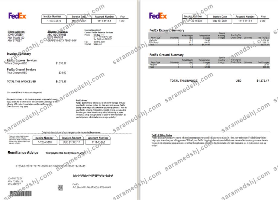 USA Fedex invoice